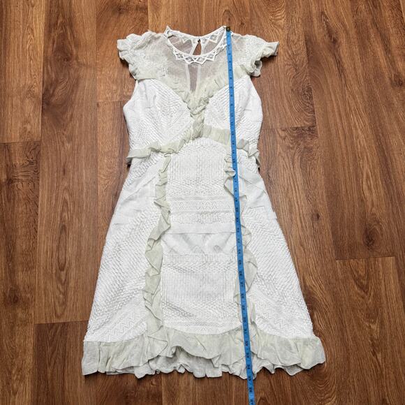 Three Floor Womens White Lace in Line Mini Dress Frilly Ruffles Size 6 Small - Picture 12 of 12